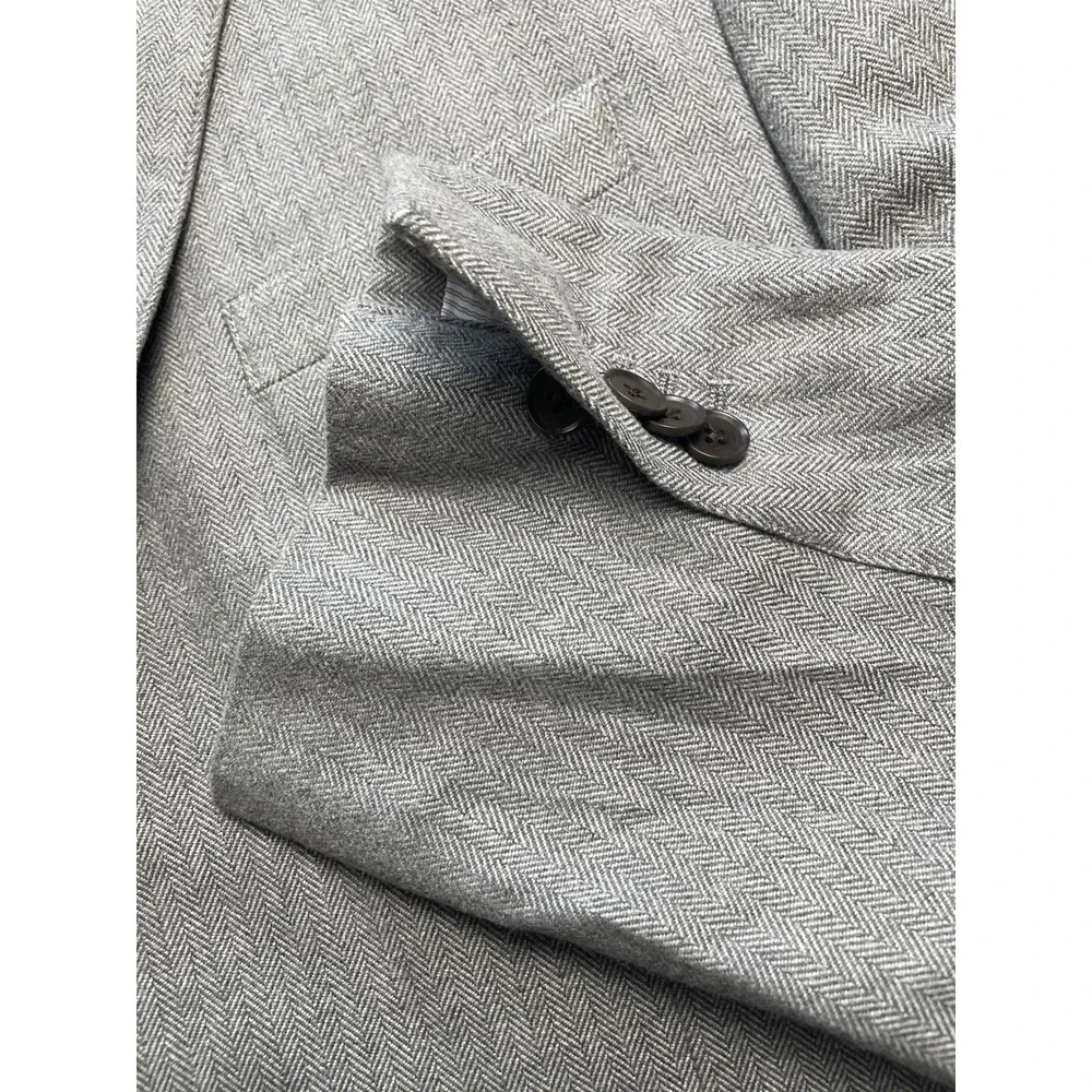Banana Republic 44R Grey Cotton Herringbone Blazer Surg Cuffs